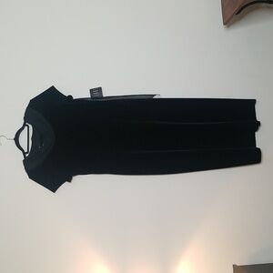 💥TEDDI Evening Black Velvet Cowl Sheer Scarf Neck Short Sleeve Maxi Dress 14P